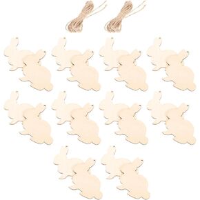 AmoSfun 20pcs عيد الفصح غير المكتمل قطع أرنب الخشب غير المكتملة شرائح أرنب خشبية علامات خشبية أرنب زخرفة لفصح عيد الفصح الربيع DIY الزخارف المعلقة