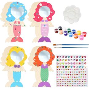 Katchon ، Mermaid Wooden Mirror Craft for Kids - 40 قطعة مجموعة كاملة | DIY Paint Mermaid Crafts Kit for Girls ، Mermaid Party Favors | حورية عيد ميلاد حورية البحر ، جوائز الفصول الدراسية | أنشطة حفلات الأطفال