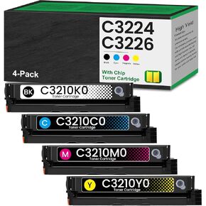 C3224 C3326 Toner Cartridges (New Chip) 4-Color C3210 High Yield Remanufactured C3210K0 C3210C0 C3210M0 C3210Y0 Replacement for Lexmark C3210K0 for C3224 C3326 C3426 MC3224 MC3326 Series Printer