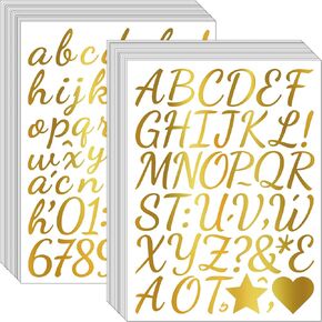 1600 Pieces 30 Sheets Vinyl Cursive Letters Stickers Set,1 Inch Gold Self Adhesive Alphabet Number Stickers,DIY Small Letter Number Decals for Scrapbooking,Water Bottles,Jars,Spices,Craft,Mailbox