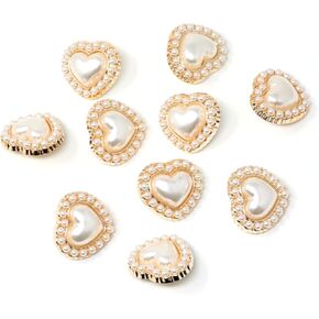 yueton 10PCS Heart Buttons Imitation Pearl Plastic Buttons Fashion Coat Buttons for Women Crafts