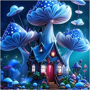 hill froeistung Mushroom Diamond Art Painting Kits for Adults, Fantasy Castle Diamond Art Kits Diamond Art for Adults Beginners, DIY Full Drill Round Gem Art Craft Home Wall Decor Gift 12x12 inch