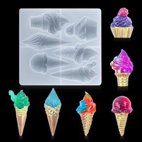 Zayookey Ice Cream Resin Mould 3D مفتاح المفتاح القالب السيليكون القوالب الإبوكسي قلادة صب سلسلة مفاتيح سلسلة مفتاح مجموعة لسلسلة مفاتيح DIY قرط قرط الصنع المجوهرات (أبيض)