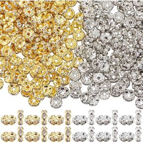 1 صندوق 400pcs 8 مم راينستون فاصل الخرز كريستال روندلز الخرز الذهب الفضة الفضة حافة النحاس موجة فضفاضة حبة فضفاضة لإصدار المجوهر