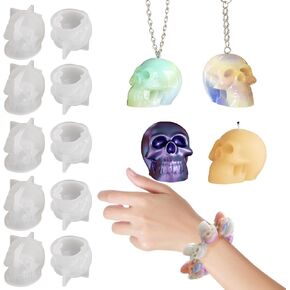 Pack 10 Skeleton Skull Epoxy Mold DIY Resin Casting Silicone Mold for Halloween Skull Keychain Charms Pendant Bracelet Making, Size 1"