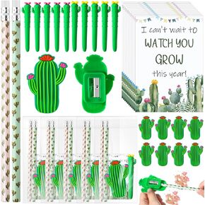 24 مجموعة من نهاية العام هدية 48 Cactus Pencil 24 بطاقة تحفيزية 24 صبار الممحاة 24 الصبار المراوغة