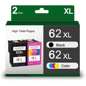 62XL عالي العائد من الخراطيش الحبر الأسود والثلاثية استبدال حزمة التحرير والسرد HP 62 62XL استخدام حبر الطابعة مع Officejet 5740 200 250 258 ENVY 7640 5660 5540 5640 7645 (1 Black 1 Color)