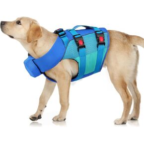سترة النجاة من Asenku Dog - سترة سلامة الحيوانات الأليفة للسباحة وركوب القوارب ، سترة نجاة القرش مع تعويم ، ليفات الكلاب للسباحة للكلاب الصغيرة المتوسطة الكبيرة (الأزرق الوردي ، S)