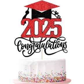 تهانينا 2025 كعكة توبر ، تهانينا غراد ، فئة 2025 ديكورات حفل التخرج (أسود أحمر)