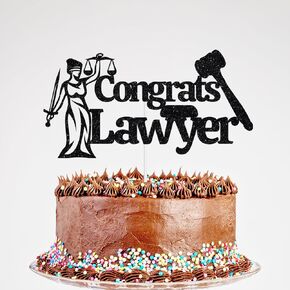 Congrats Lawyer Cake Topper, Law School Survivor Cake Toppers, Born to Argue 2025 Law Grad Graduation Party Decorations Black Glitter