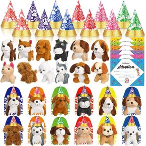48 PCS تبني لوازم جرو تشمل 12 Mini Plush Dog 12 قبعة عيد ميلاد 12 شهادة تبني جرو 12 صناديق كرافت للكلاب مجموعة هدايا حفلة عيد ميلاد الكلب