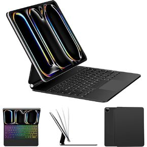لوحة مفاتيح سحرية لجهاز iPad Pro 13 بوصة (M4)، QWERTY باللغة الإنجليزية الأمريكية، حافظة لوحة مفاتيح iPad Pro 13 مع تجربة كتابة رائعة، لوحة تتبع مدمجة، صف الوظائف، 7 ألوان RGB، أسود