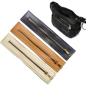 3Pcs PU Leather Zipper for Sewing, 10.6 Inch PU Leather Metal Zipper Fastener for Crochet Bags Shoulder Bags Purse Making Sewing Craft Supplies