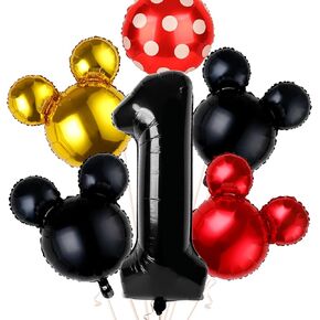 NANAGALI 6Pcs Mouse 1st Birthday Decorations, 40" Black One Balloon for Black Mouse Birthday Decor - Aluminum foil Helium Balloons for Baby Boys/Girls