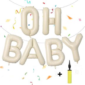40 Inch Oh Baby Balloon, Boho Baby Shower Decorations, Large Oh Baby Sign for Backdrop, Cream Balloons Banner for Gender Reveal Party Supplies (Beige）