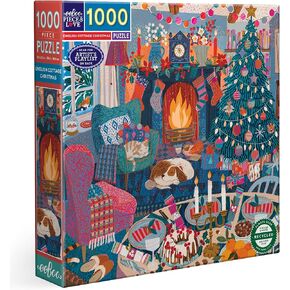 قطعة وحب Eeboo: English Cottage Christmas - 1000 قطعة لغز - بانورامات مربعة للبالغين ، 23x23 ، تشمل إدراج مرجعي للصورة ، قطع