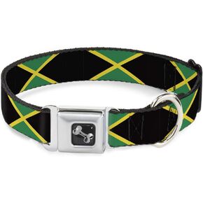 Buckle-Down Dog Collar Seatbelt Buckle Jamaica Flags Available In Adjustable Sizes For Small Medium Large Dogs, 1.5" Wide - Fits 18-32" Neck - Large