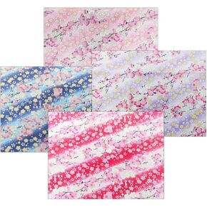 Fat Quarters Fabric Bundles, Japanese Pink Floral Fabric 4 PCS 4 Designs, Kimono Sakura Cherry Japaneses Style Rustic Theme Fabric Squares 19.6 x 15.8 Inch for Quilting Wrapping Cloth DIY