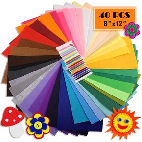 Iontach 40 pcs ملاءات نسيج محسوسة للحرف ، 8 "× 12" لون متنوع بسمك 1 مم لخياطة مشاريع DIY