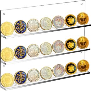 Chunful Clear Acrylic Challenge Coin Holder Wall Mount Coin Collection Display Shelf Rack 3 Row Coin Display Stand for Casino Poker Chip Collectors