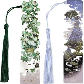 JA & MIU 2PCS إشارة مرجعية للمعادن مع شرابة ، رسم زيت عباد الشمس ومرحلي Night Night ، المرجعية الفنية الرائعة ، مناسبة للكتاب المشجعين المشجعين المراهقين للرجال الإشارات الإشارات الفنية ، العطلة الحاضرة