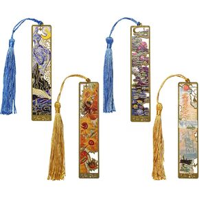 JA&MIU 2PCS Metal Bookmark with Tassel, Oil Painting Sunflower & Starry Night Theme Bookmark, Exquisite Art Bookmarks, Suitable for Writers Book Fans Teenagers Men Women Art Bookmarks, Holiday Present in Kuwait