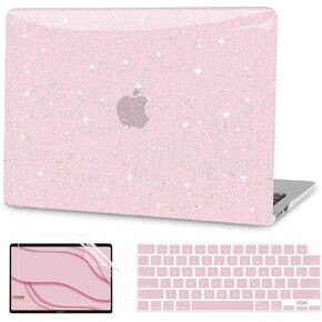 G JGOO Compatible with MacBook Air 13 inch Case 2025 2024 2023 2022 M4 A3240 M3 A3113 M2 A2681, Glitter Plastic Hard Shell for MacBook Air 13.6 inch Case + Keyboard Cover + Screen Protector, Pink