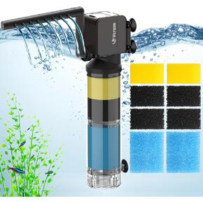 3-Stage Submersible Aquarium Filter & Replacement Filter Sponges (Including 2 x Coarse Sponge, 2 x Fine Sponge & 4 x Carbonized Sponge)