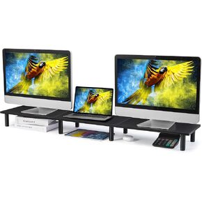 47 بوصة مراقبة ثنائية الطول جداً من شاشات الشاشات ، وكتل Reser TV على الجرف المكتبي ، و Wood and Steel Riser للكمبيوتر ، والكمبيوتر المحمول ، والطابعة ، ومؤسسة المكتب المنزلي ، أبيض