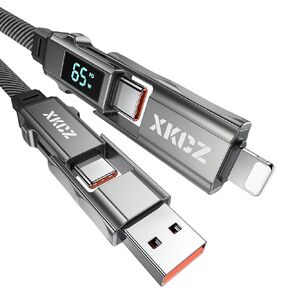 USB C Cable [65W 4 in 1 Charging Cable, 3FT] Flat Braided USB C Charger Cord with Data Transfe, Multi Charging Cable Combo Type C/USB A/L Port fit for iPhone/iPad & Most Devices, 3FT