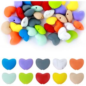 40 PCS Heart Silicone Beads for Keychain Making, Ymapinc Mix Color Silicone Beads Bulk, Spacer Focalbeads for Jewelry Making Accessories, Pens, DIY Craft,Garland, Lanyard, Bracelet, Handmade Crafts