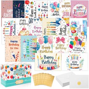 120 Pack Birthday Cards, 20 Unique Designs Happy Birthday Cards with Envelopes & Stickers, 4x6 inches Greeting Cards Bulk Assortment for Girls Boys Kids Friends Family Celebrations
