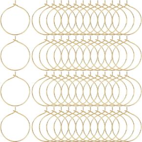 1 صندوق 200pcs 25 ملم من الخرز الأطواق الصغيرة النبيذ الزجاجية حلقات سحر الذهب النحاس الذهب متدفق Hypoallergenic مفتوحة طوق دائرة الخنزير حلقات سحر المجوهرات لصنع الإمداد