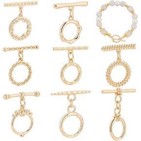 PH Pandahall 18K Clasps Plated Clasps ، 8 أنماط T-Bar Clasp Clasp Flower Flower Ring Oval Brass IQ Clasps Finding Monnsors for Bracelet Necklace Jewelry Making DIY Craft