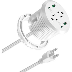 حلقة طاقة لسطح المكتب USB C بقدرة 30 وات من Jgstkcity، حلقة ثقب المكتب 3 بوصة، مخرج طاقة مجوف لمكتب الأثاث، 2 منافذ وشحن سريع USB C، مناسب للطاولة الجانبية، قابس مسطح، كابل 6 أقدام (أبيض)