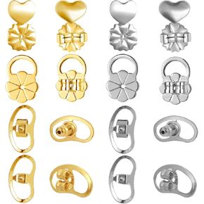 16pcs Earring Backs for Droopy Ears, Adjustable Heavy Earrings Lifters Backs Brass Secure Ear Support Backings Stoppers Repacements for Studs Droopy Earlobe Hoops, 4 Styles