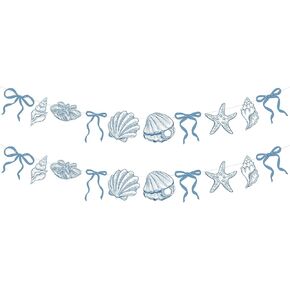 Oudain 2 Pack Blue Bow Starfish and Seashell Garland 6.56 ft Ocean Coastal Nautical Beach Party Under the Sea Paper Bow Hanging Banner for Summer Birthday Wedding Bachelorette Mermaid Baby Shower