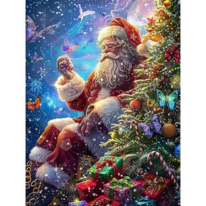 Reofrey DIY Diamond Art Kits for Adults Christmas, Santa Claus Full Drill Round Rhinestone Diamond Painting Kits for Adults, Cross Stitch Embroidery Canvas for Crafts Home Wall Decor 30x40cm