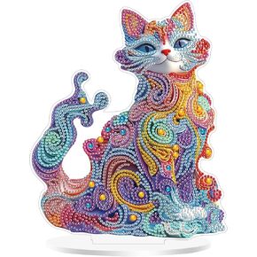 SOURMO Tabletop Diamond Art Painting Animal Kit, DIY Double Sided Acrylic Diamonds Painting Board Kit for Adults (Cat)
