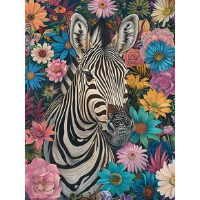 Zariocy 5d الماس مجموعات فنون للبالغين زهور حمار وحشي ، DIY Diamond Painting Art Animal Round Clish Crystal Diamond Planshs Arts Craft for Home Office Wall Decor