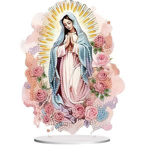 F-CANLAN 5D Diamond Painting Decorations Ornaments - God Prayer Decoration Desktop Diamond Art Painting by Numbers Virgin Mary Decoration Desktop Diamond Art Kits for Adult Beginner (9.65X7.48 in)