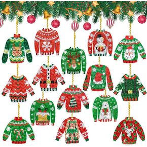 anydesign 15pcs عيد الميلاد الماس مجموعة مفاتيح مجموعة مفاتيح DIY يدوي 5D قبيح السترة الماس معلقة قلادة راينستون الفسيفساء صنع قلادة الماس الحفر الكاملة للفنون الحرف الفنية في عيد الميلاد