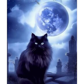 Kaliosy 5D مجموعات فن الماس للبالغين القمر Night Black Cat بواسطة أدوات عدد ، فنية Diamond Art DIY Crystal Craft Cross Cross Cross Decoration 16 × 20 بوصة
