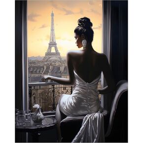 DIY 5D Full Drill American Native African Woman و Eiffel Tower Square Diamond Art Painting by Number Cits for Crystal Crystal Rhinestone Cross Stitch for Wall Decoration Gift 30x40cm/12x16in