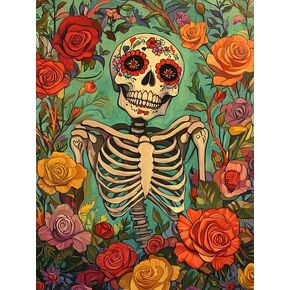 Pavemlo 5D Diamond Art Kits for Adults Skeleton, Full Drill Diamond Art Flowers Pictures Paint with Diamonds, DIY Cross Stitch Jewel Art Rhinestone Craft for Home Wall Decor 12x16 Inch