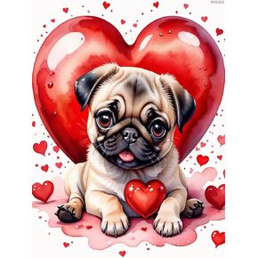مجموعات الطلاء Ipissoi Diamond للبالغين ، DIY 5D Red Heart Diamond Art Kits ، حيوانات لطيفات مثقاب كامل جولة Crystal Pug Diamond Dots Frants for Home Wall Decor
