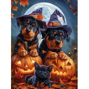 LOMSIOY DIY 5D Diamond Art Kits for Adults, Halloween Diamond Painting Kits for Beginner, Dogs Diamond Art with Round Full Drill Rhinestone Crafts Gem Arts for Home Wall Decor 12 * 16 inch