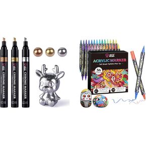 LET'S RESIN 3pcs Liquid Mirror Chrome Metallic Markers and 36 Acrylic Paint Pens Markers