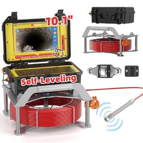 Sanyipace Sewer Camera Self-Leveling, Touch Screen, Stiffer Cable 0.28in/7mm 165FT/50M, Distance Counter, Inspection Camera with 512Hz Sode, Wireless Keyboard, 1080P Waterproof FHD Drain Camera