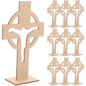 EXCEART 10pcs Wooden Crosses for Crafts Standing Crosses Wooden Table Cross Unfinished Wood Crosses for Centerpieces Decor